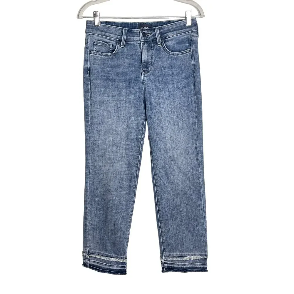 NYDJ Jeans Women's Size 2 Marilyn Straight Raw Hem Ankle Length